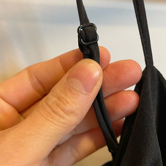 Black silk Club Monaco Slip dress adjustable straps bow baby doll empire waist - Picture 9 of 9